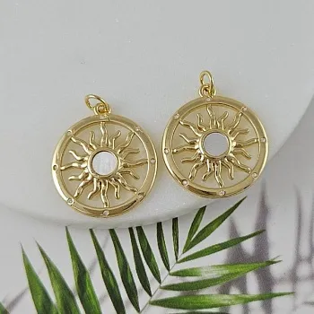 УЦЕНКА Подвеска Солнце 24.5х21.8 мм с фианитами  и перламутром, позолота 14К (9958-З-УЦ)