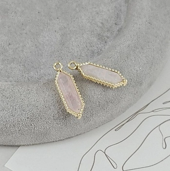 Подвеска шестиугольник 21.4х7х4.7 мм с розовым кварцем, позолота 14К (9246-РК-З) для бижутерии купить с доставкой по России | Интернет‑магазин Viva Beads