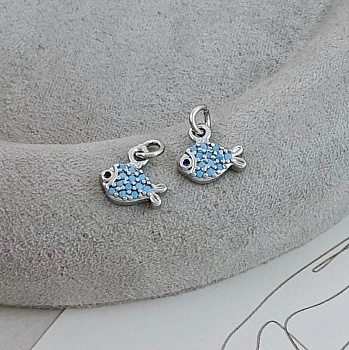 Подвеска Рыбка 8.5х9 мм с голубыми фианитами, родиевое покрытие (9521-Р) купить с доставкой по России | Интернет-магазин Viva Beads