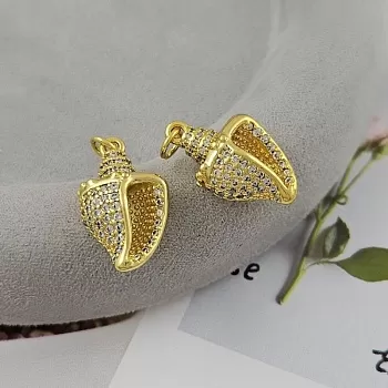 Подвеска кулон Ракушка 21.3x12.8х8 мм с фианитами, позолота 18К (9822-З) купить с доставкой по России | Интернет-магазин Viva Beads