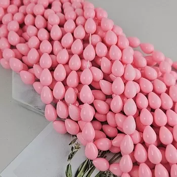 Нить 40 см Жемчуг майорка ок. 9х13 мм бусина гладкая капля, розовый (9742-РОЗ) купить в Воронеже | Заказать в интернет-магазине Viva Beads

