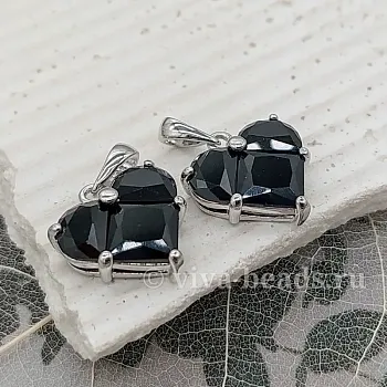 УЦЕНКА Подвеска Сердце с фианитами 14.5х14 мм родиевое покр. (6647-ЧР-УЦ) купить с доставкой по России | Интернет-магазин Viva Beads