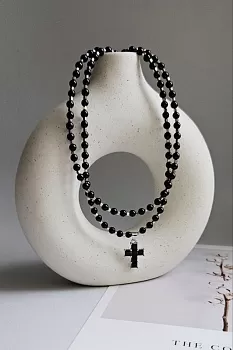 Black Angel: набор материалов для создания колье из черного оникса и подвески Креста (НАБОР-43)