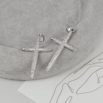 Подвеска Крест с фианитами 38.8x20x2 мм родиевое покрытие (8502-Р) купить с доставкой по России | Интернет-магазин Viva Beads