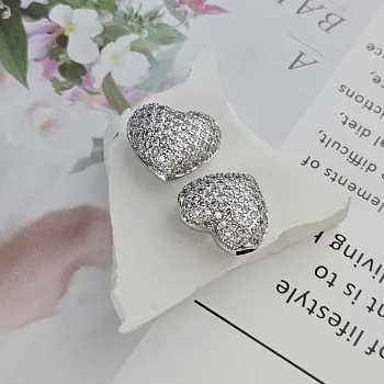 УЦЕНКА Бусина Сердце с фианитами 16х18.5х10 мм родиевое покрытие (8741-Р-УЦ) - фурнитура для бижутерии