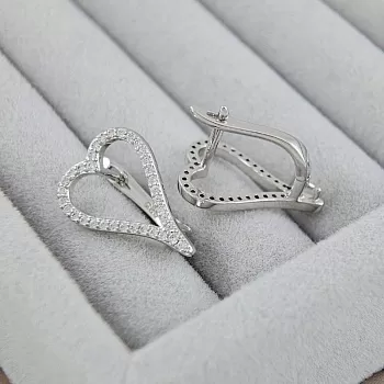 Швензы с англ. замком Сердце 18.4х13 мм с фианитами, родиевое покрытие (9711-Р)  швензы для серег купить с доставкой по России | Интернет-магазин Viva Beads