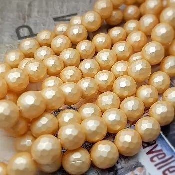 Жемчуг Shell Pearl (аналог майорки) граненый 8 мм золотой (2623) купить в Воронеже | Заказать в интернет-магазине Viva Beads
