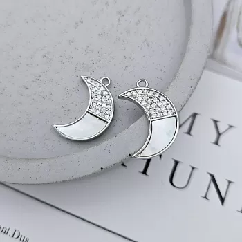 Подвеска Месяц с перламутром и фианитами 19.5х13 мм родиевое покр. (8988-Р) купить с доставкой по России | Интернет-магазин Viva Beads