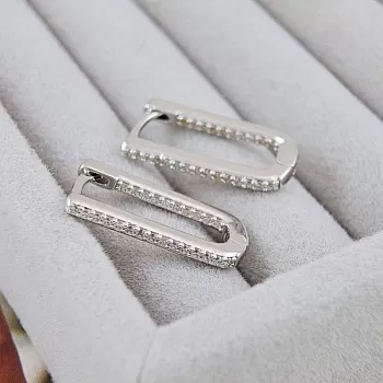 Швензы кольца, бублики, конго 21.3х11х2.3 мм удлиненные с фианитами, родиевое покрытие (9706-Р) купить с доставкой по России | Интернет-магазин Viva Beads