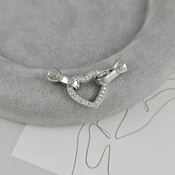 УЦЕНКА Замок Сердце с карабинами 30 мм с фианитами, родиевое покрытие (9431-Р-УЦ) замок для украшений купить с доставкой по России | Интернет-магазин Viva Beads