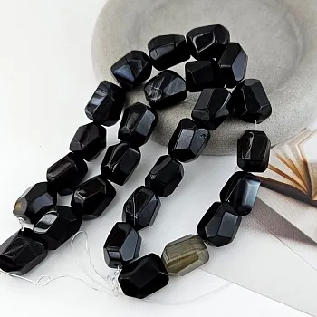 УЦЕНКА 1 шт. Агат черный 16-17x12-13.5x10.5-13 мм граненая бусина фри форм (9203-УЦ)