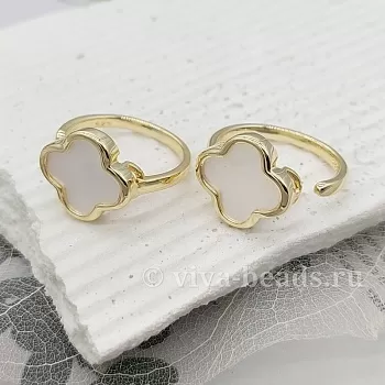 Кольцо Клевер с перламутром свободный размер позолота (6726-З) купить в Воронеже| Заказать в интернет-магазине Viva Beads
