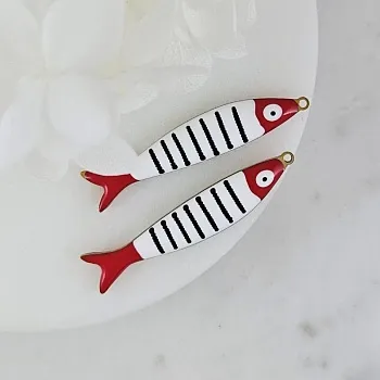 УЦЕНКА Подвеска Рыба 39.5х7.7х3.3 мм с эмалью, сталь в позолоте 18К (10208-Ч-УЦ)