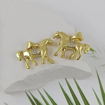 Подвеска Лошадь 14.4x20 мм с фианитами, позолота 14К (9988-З) купить с доставкой по России | Интернет-магазин Viva Beads