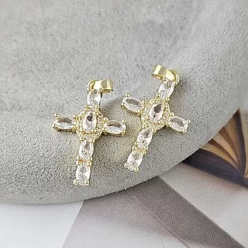 Подвеска Крест с фианитами 26x16.2 мм позолота 14К (9298-З) купить с доставкой по России | Интернет-магазин Viva Beads