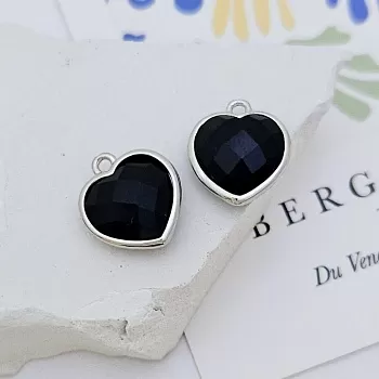Подвеска Сердце 15х13 мм черный агат, родиевое покр. (7620-Р) купить с доставкой по России | Интернет-магазин Viva Beads