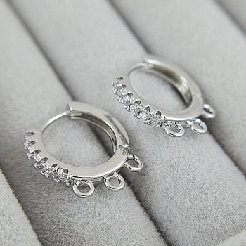 Швензы колечки с замком 15х14.4х2.5 мм, 3 петли, с фианитами, родиевое покрытие (9619-Р) швензы для серег купить с доставкой по России | Интернет-магазин Viva Beads