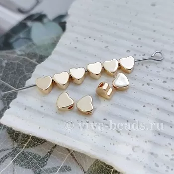 1 шт. Бусина разделитель Сердце 4.7х4.9х2.7 мм позолота 14К (6928-З) купить с доставкой по России | Интернет-магазин Viva Beads