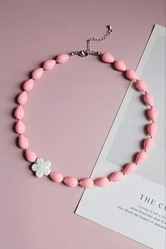 Розовый Зефир: набор материалов для создания колье с майоркой и керамикой (НАБОР-44)