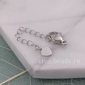 Замок лобстер 12 мм с удлинителем с подвеской род. покрытие (7220-12-Р) купить в Воронеже | Заказать в интернет-магазине Viva Beads
