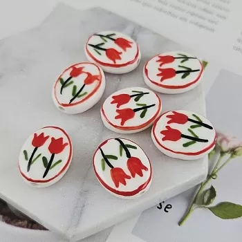 УЦЕНКА Бусина керамическая 21х16.8х7.6 мм овальная с красными цветами (9835-КРАС-УЦ) купить с доставкой по России | Интернет-магазин Viva Beads