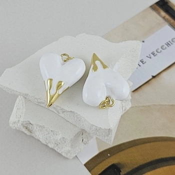 Подвеска Сердце 25.3x19.4х8.3 мм белая эмаль, позолота 14К (9587-БЕЛ-З) купить с доставкой по России | Интернет-магазин Viva Beads