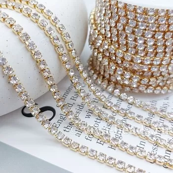 10 см Стразовая цепь с кристаллами SS12 3 мм crystal, позолота (7112-З) купить с доставкой по России | Интернет-магазин Viva Beads