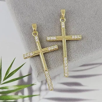 УЦЕНКА Подвеска Крест 35.2x20.1 мм позолота 14К (9970-З-УЦ) купить с доставкой по России | Интернет-магазин Viva Beads