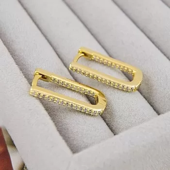 Швензы кольца, бублики, конго 21.3х11х2.3 мм удлиненные с фианитами, позолота 14К (9706-З) купить с доставкой по России | Интернет-магазин Viva Beads