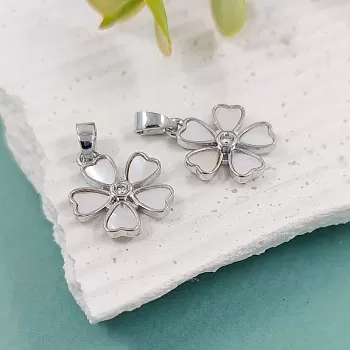 Подвеска с перламутром и фианитом Цветок 15x13 мм родиевое покр. (5676-Р) купить с доставкой по России | Интернет-магазин Viva Beads