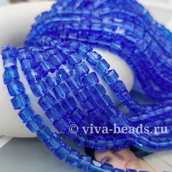 Нить 19.5 см Бусина граненый куб ок. 6 мм синий стекло (7340-СИН) купить с доставкой по России | Интернет-магазин Viva Beads