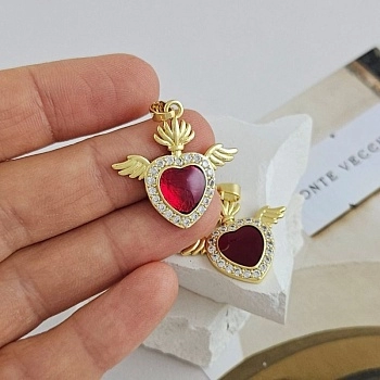 Подвеска Сердце 24.4x25 мм красная эмаль, фианиты, позолота 14К (9588-З) купить с доставкой по России | Интернет-магазин Viva Beads