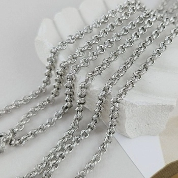 50 см Цепь РОЛО звено 3.6х1.5 мм текстурированная, родиевое покрытие (9614-Р) купить с доставкой по России | Интернет-магазин Viva Beads