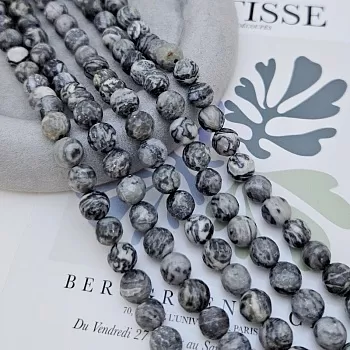 Нить 18 см "Серая яшма" / доломит / бусина граненый шар ок. 8 мм (9073-8)  для бижутерии купить с доставкой по России | Интернет‑магазин Viva Beads