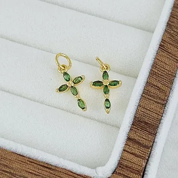 Подвеска Крест 13.5х8 мм с зелеными фианитами, позолота 14К (7512-ЗЗ) купить с доставкой по России | Интернет-магазин Viva Beads