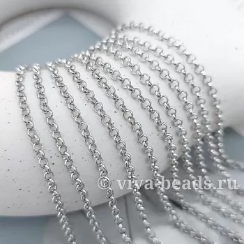 50 см Цепочка РОЛО 2.5 мм родиевое покр. (7388-Р) купить с доставкой по России | Интернет-магазин Viva Beads
