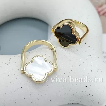 Кольцо двухсторонее с перламутром и керамикой позолота 14к (7403-З)