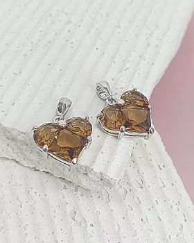 Подвеска Сердце с фианитами 14.5х14 мм цвет дымчатый кварц, родиевое покр. (6647-ДКВР) купить с доставкой по России | Интернет-магазин Viva Beads