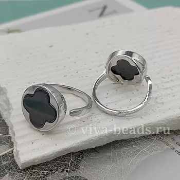 Кольцо Клевер свободный размер керамика, родиевое покр. (6705-Р) купить с доставкой по России | Интернет-магазин Viva Beads