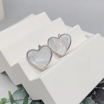 УЦЕНКА Швензы Сердце с перламутром 16х18 мм родиевое покр. (6923-Р-УЦ) швензы для серег купить с доставкой по России | Интернет-магазин Viva Beads