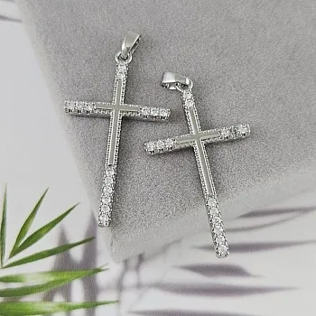 УЦЕНКА Подвеска Крест 35.2x20.1 мм, родиевое покрытие (9970-Р-УЦ)