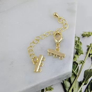 Замок лобстер 10 мм с коннекторами на 3 нити и удлинителем, позолота 18К (9746-3-З) замок для украшений купить с доставкой по России | Интернет-магазин Viva Beads