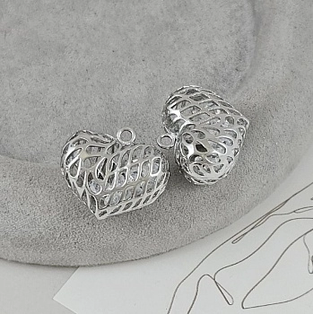 Подвеска Сердце 20.2х22.8х12.3 мм с фианитами, родиевое покрытие (9553-Р)