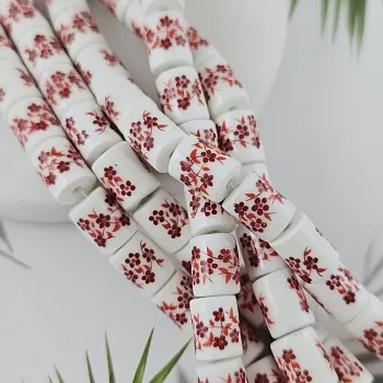 1 шт. Бусина цилиндр ок. 10.3х8.2 мм белый с красными цветами, керамика (9196-10-КРАС) купить с доставкой по России | Интернет-магазин Viva Beads