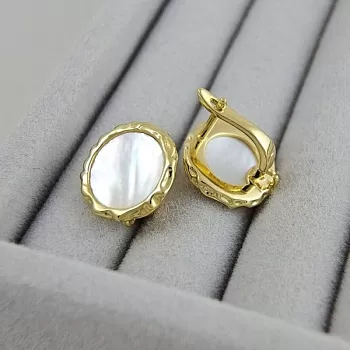 Швензы с перламутром 15.6 мм позолота 14К (9748-З) швензы для серег купить с доставкой по России | Интернет-магазин Viva Beads