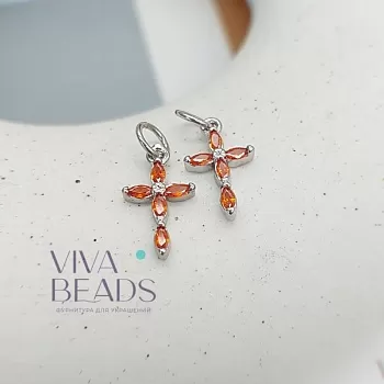 Подвеска Крест 13.5х8 мм с фианитами оранжевый, родиевое покр. (7512-ОР) Подвеска Крест 13.5х8 мм с фианитами оранжевый, родиевое покр. (7512-ОР)