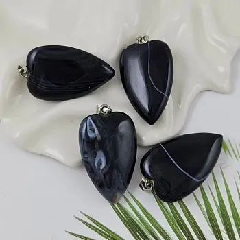 Черный агат подвеска кулон сердце ок. 40х25.5х9 мм (10001-ЧА) для бижутерии купить с доставкой по России | Интернет‑магазин Viva Beads