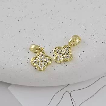 Подвеска Клевер с фианитами 12.7x10.5 мм позолота 14К (9494-З) купить с доставкой по России | Интернет-магазин Viva Beads