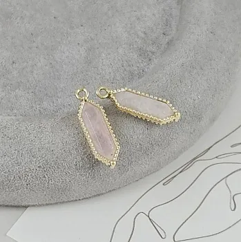 УЦЕНКА Подвеска шестиугольник 21.4х7х4.7 мм с розовым кварцем, позолота 14К (9246-РК-З-УЦ)