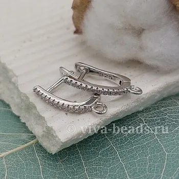 Швензы с замком 17х1.8 мм с фианитами, родиевое покрытие (6394-Р) швензы для серег купить с доставкой по России | Интернет-магазин Viva Beads